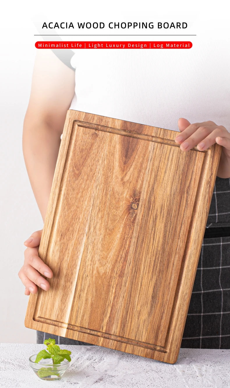 Premium Acacia Wood Chopping Board - Non-Slip Knife Board for Effortless Prep | Enhance Your Kitchen with Style and Function