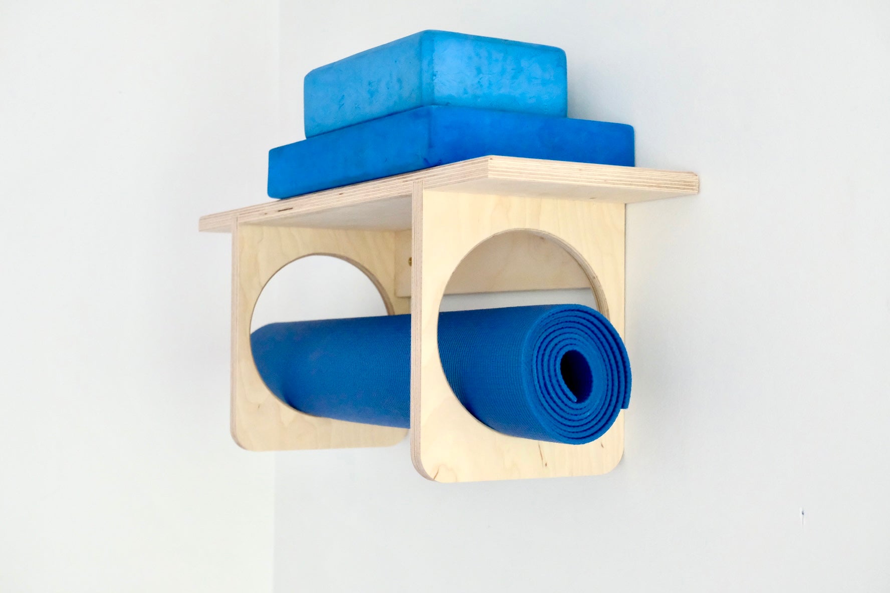 Birch plywood Yoga Matt holder with shelf on-top