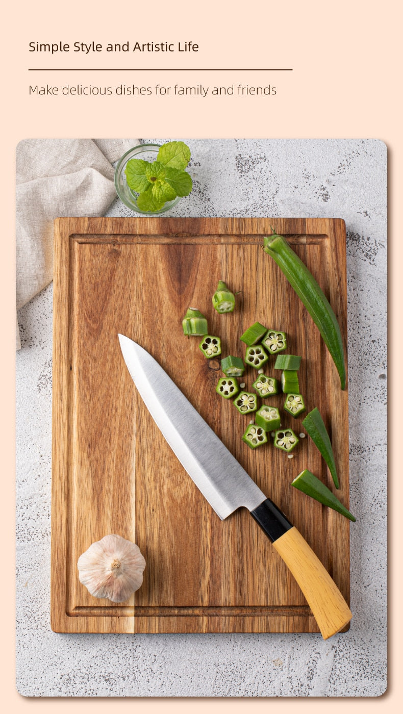 Premium Acacia Wood Chopping Board - Non-Slip Knife Board for Effortless Prep | Enhance Your Kitchen with Style and Function